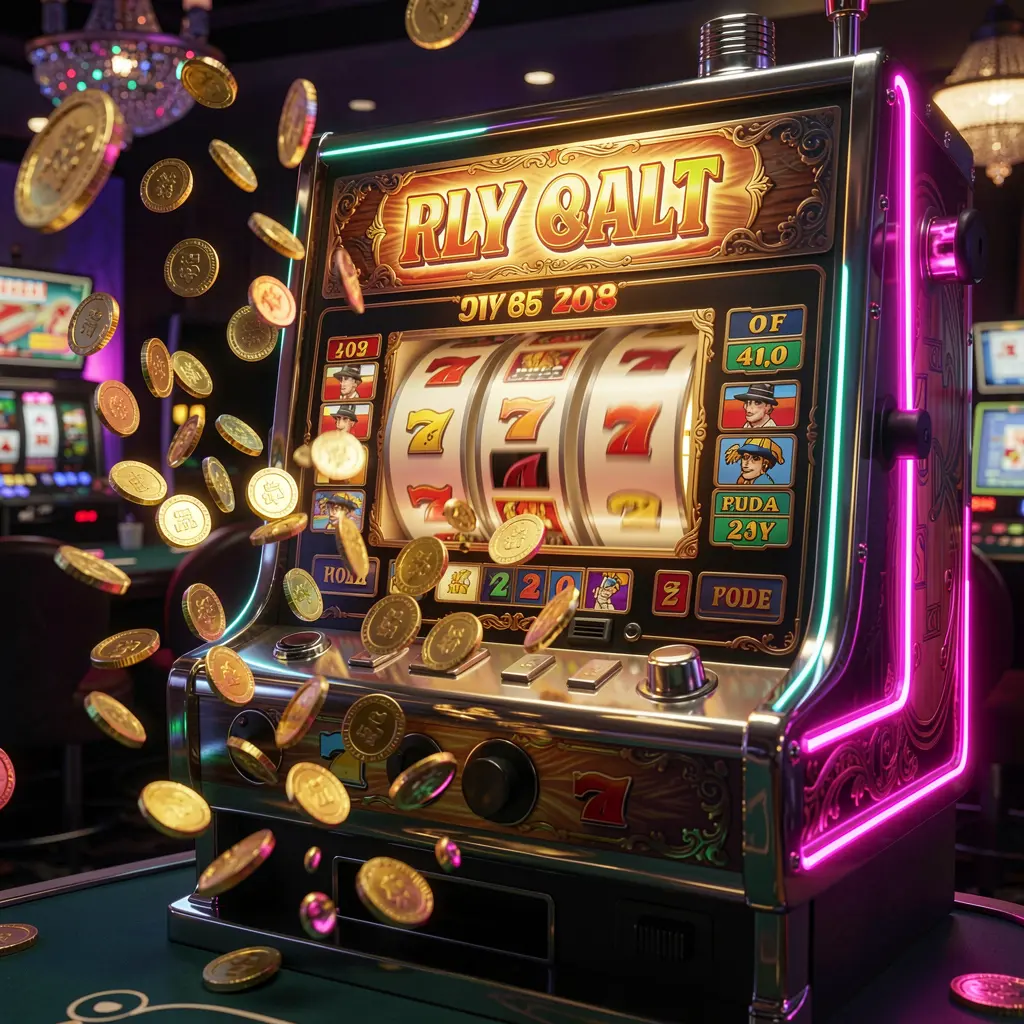 Stylish XR888 APK slot machine with classic symbols and jackpot lights surrounded by coins highlighting premium casino gameplay in Indonesia